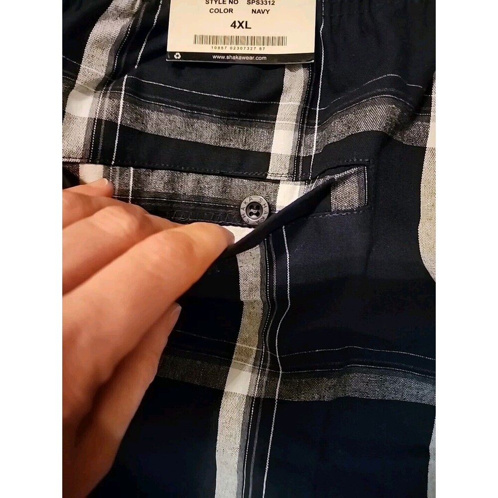 Nwt Shaka Wear Cargo Shorts Men's Sz 4XL Navy BluePlaid Drawstring Elastic Waist - Picture 8 of 13